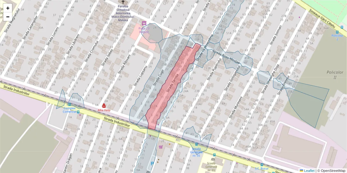 Hartă a codului poștal  și a codurilor poștale învecinate