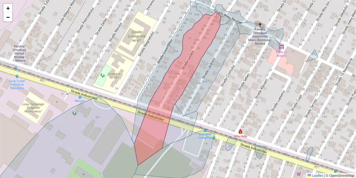 Hartă a codului poștal  și a codurilor poștale învecinate