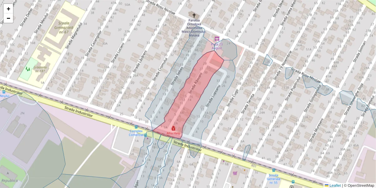 Hartă a codului poștal  și a codurilor poștale învecinate