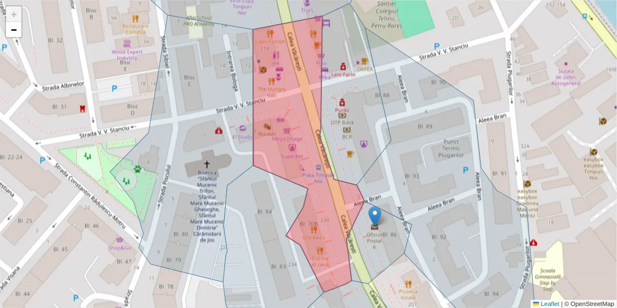 Hartă a codului poștal  și a codurilor poștale învecinate