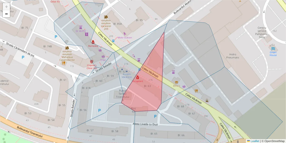 Hartă a codului poștal  și a codurilor poștale învecinate