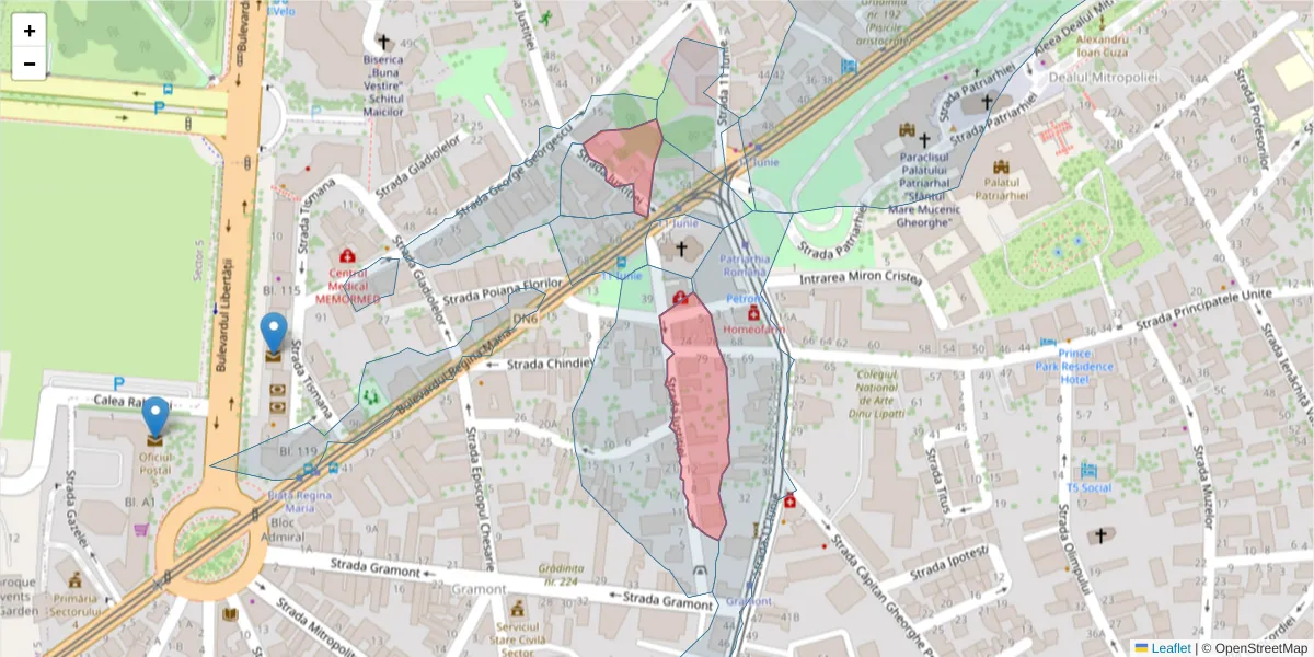 Hartă a codului poștal  și a codurilor poștale învecinate
