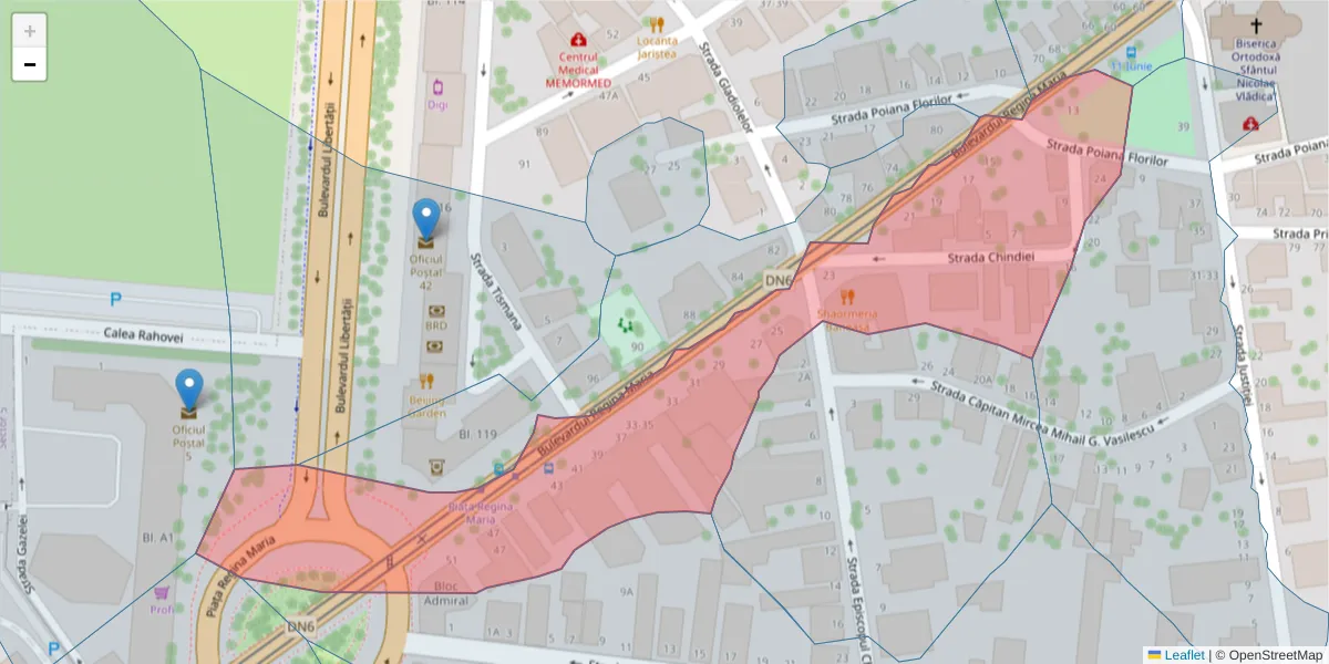 Hartă a codului poștal  și a codurilor poștale învecinate