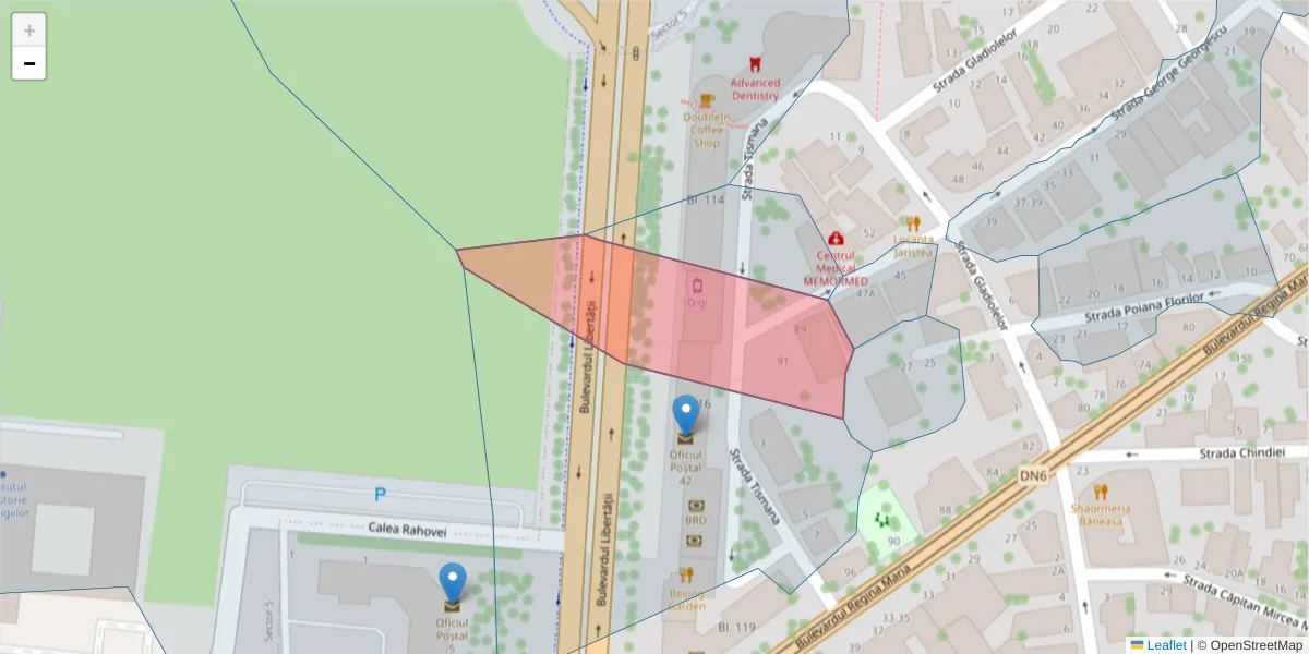 Hartă a codului poștal  și a codurilor poștale învecinate