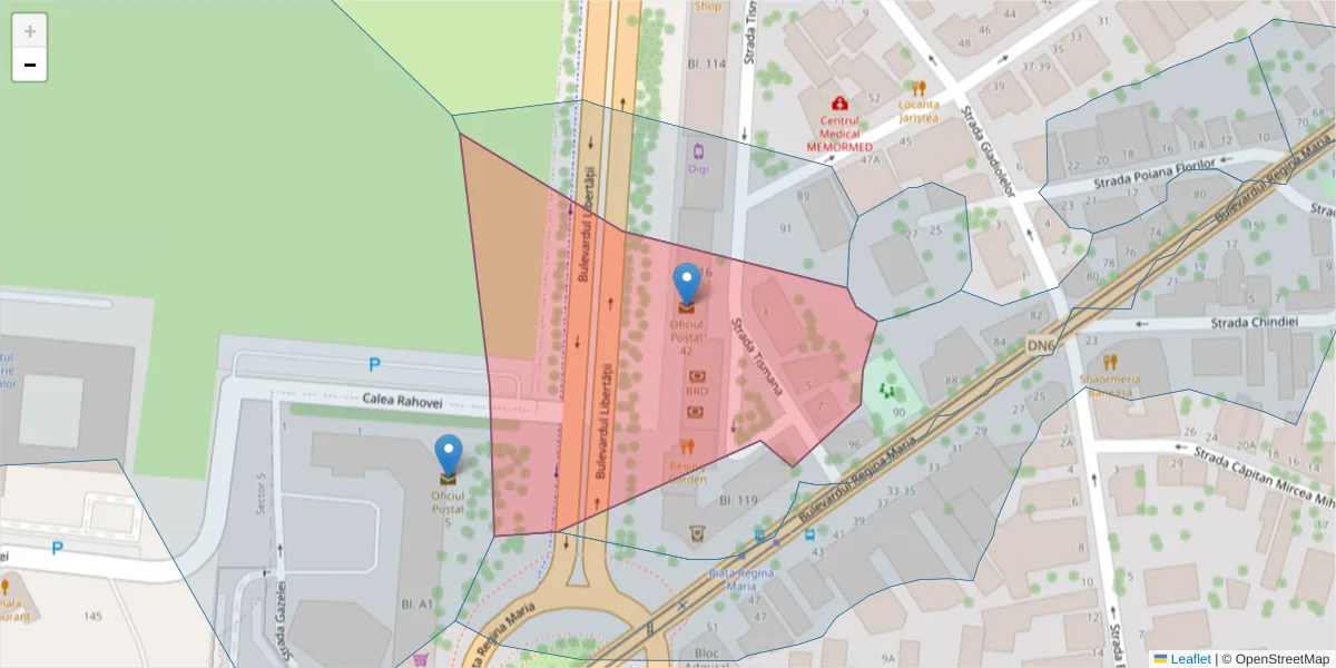 Hartă a codului poștal  și a codurilor poștale învecinate