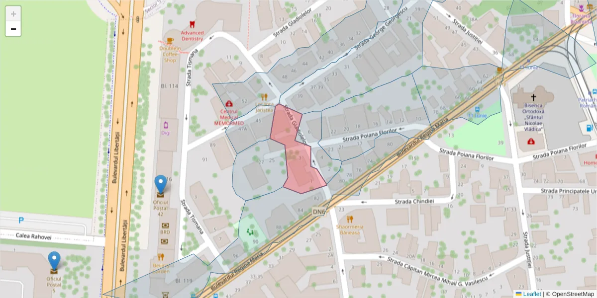 Hartă a codului poștal  și a codurilor poștale învecinate