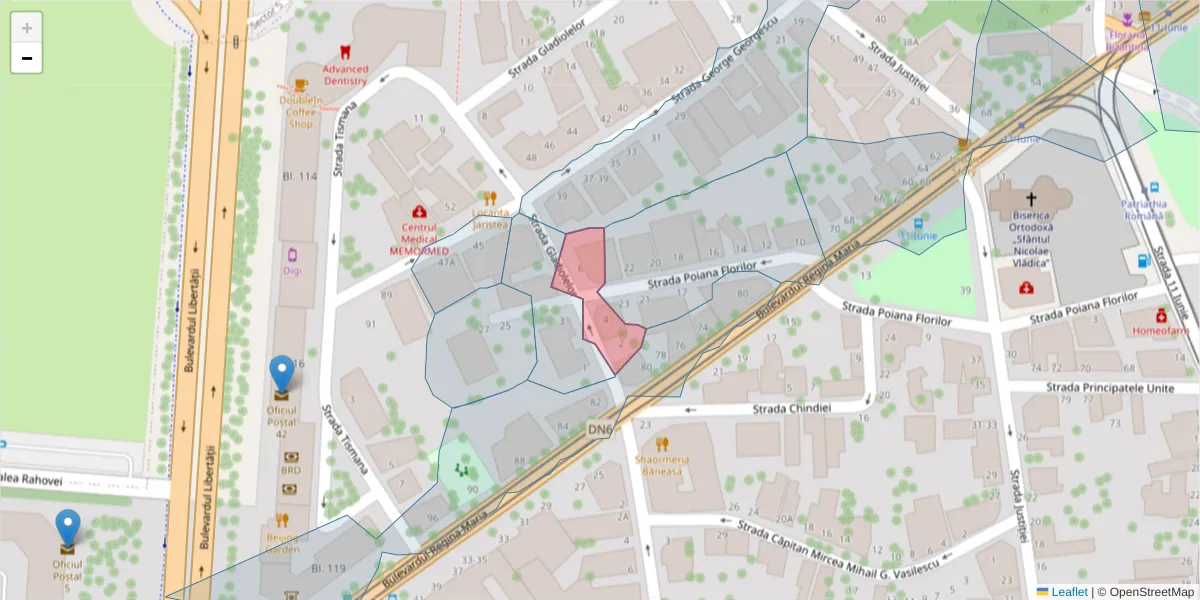 Hartă a codului poștal  și a codurilor poștale învecinate