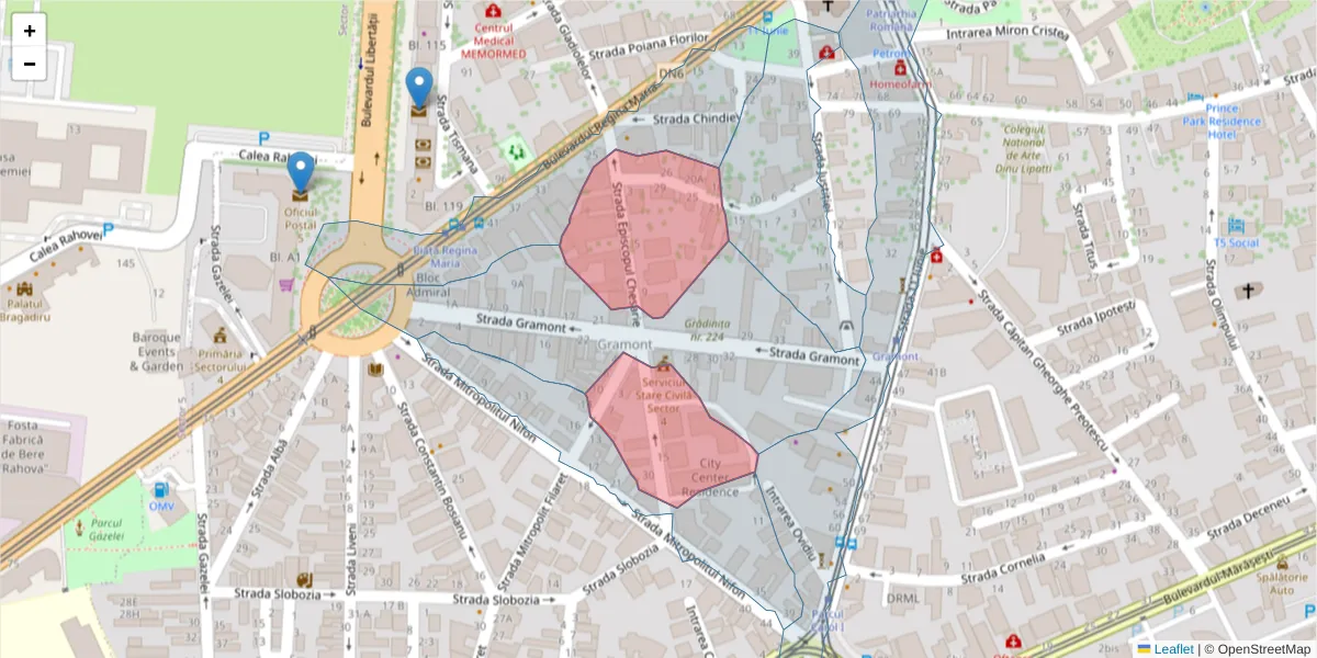 Hartă a codului poștal  și a codurilor poștale învecinate