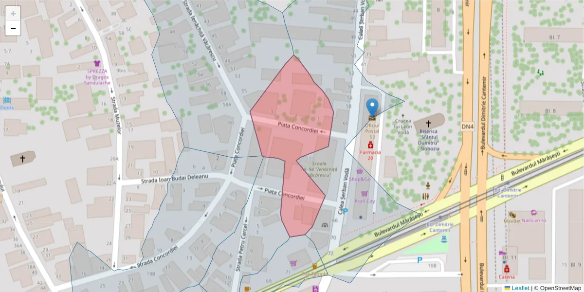 Hartă a codului poștal  și a codurilor poștale învecinate