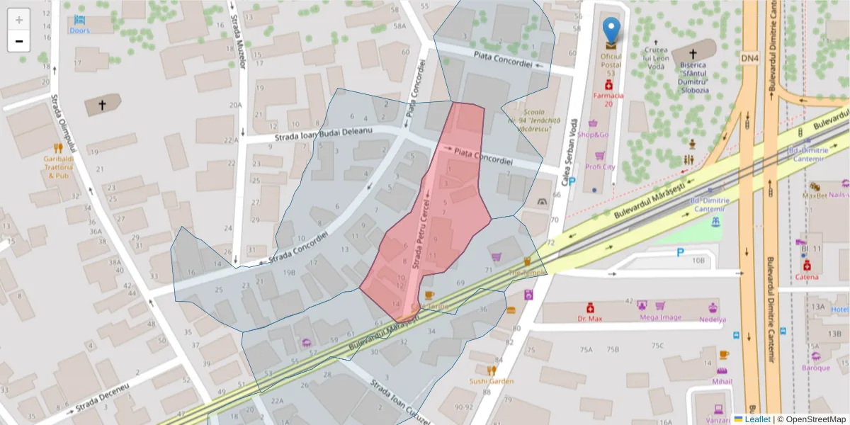 Hartă a codului poștal  și a codurilor poștale învecinate