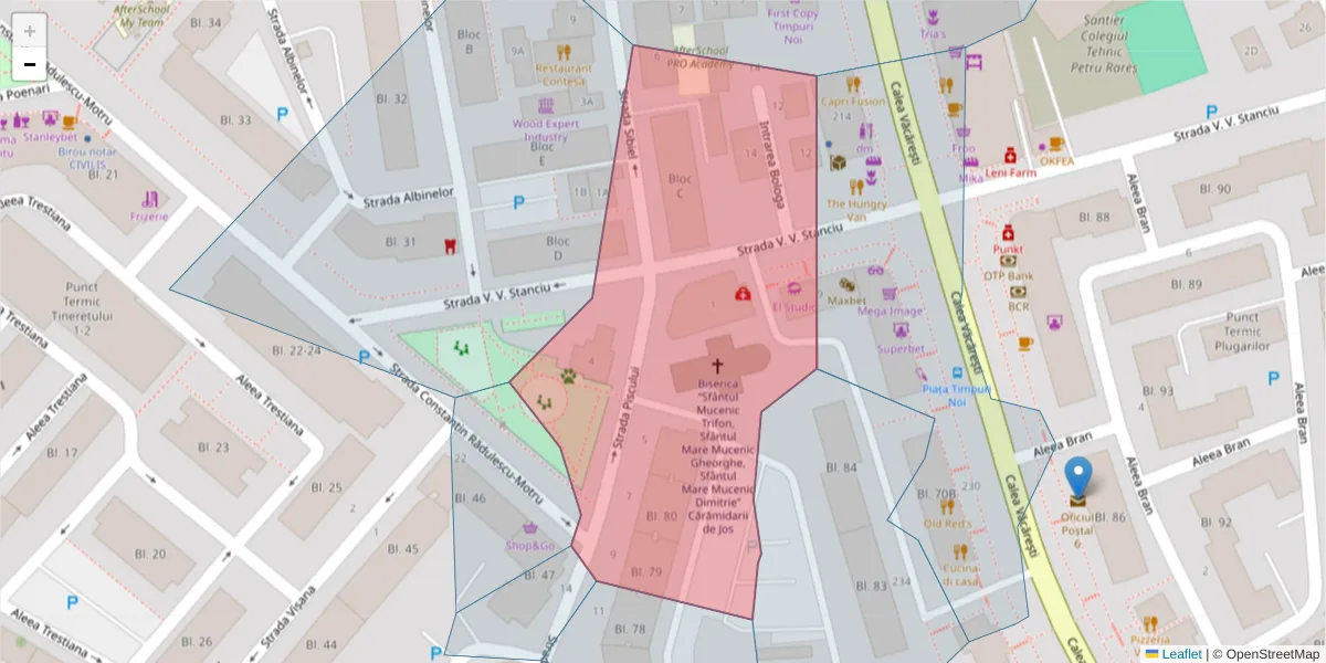 Hartă a codului poștal  și a codurilor poștale învecinate