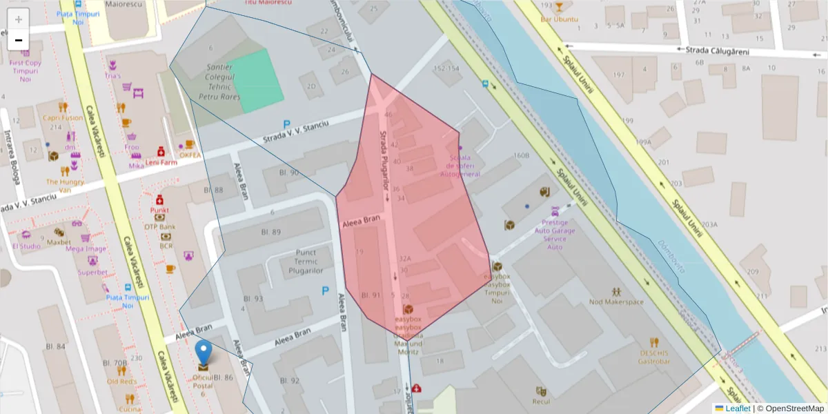 Hartă a codului poștal  și a codurilor poștale învecinate