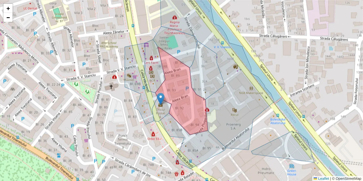 Hartă a codului poștal  și a codurilor poștale învecinate