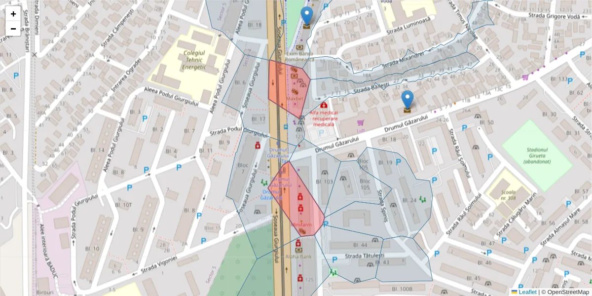 Hartă a codului poștal  și a codurilor poștale învecinate