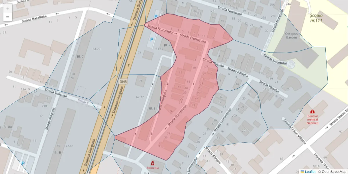 Hartă a codului poștal  și a codurilor poștale învecinate