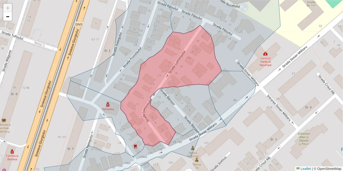 Hartă a codului poștal  și a codurilor poștale învecinate