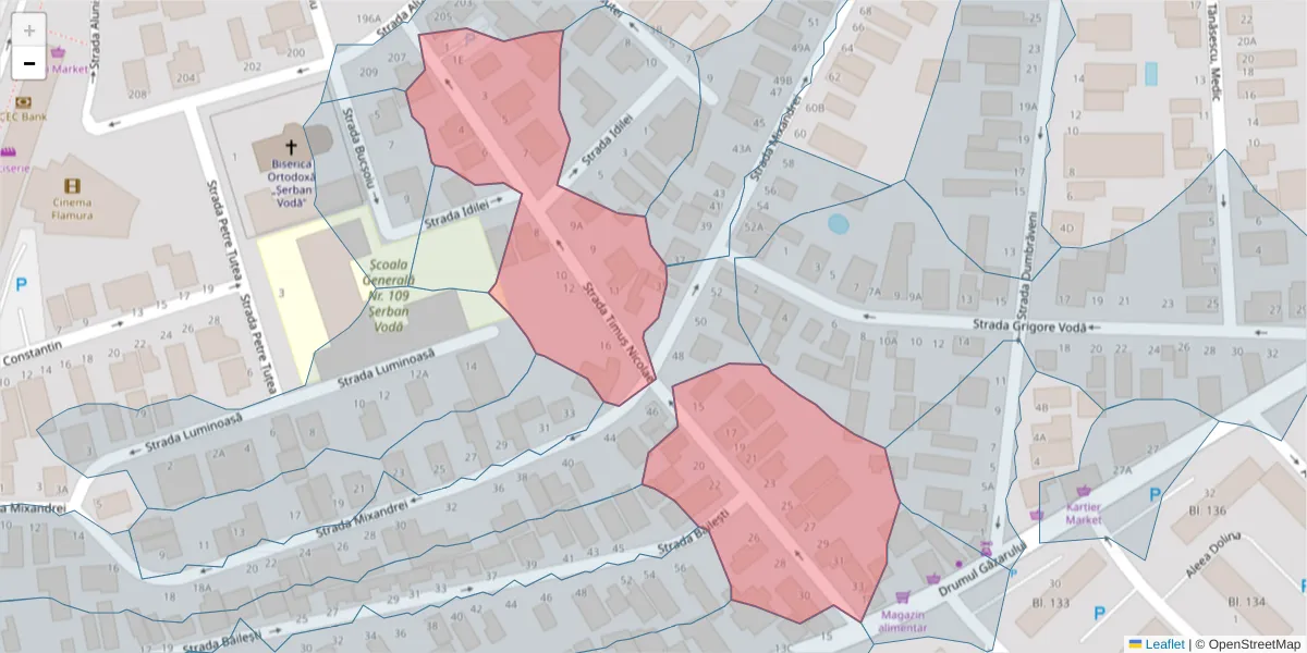 Hartă a codului poștal  și a codurilor poștale învecinate