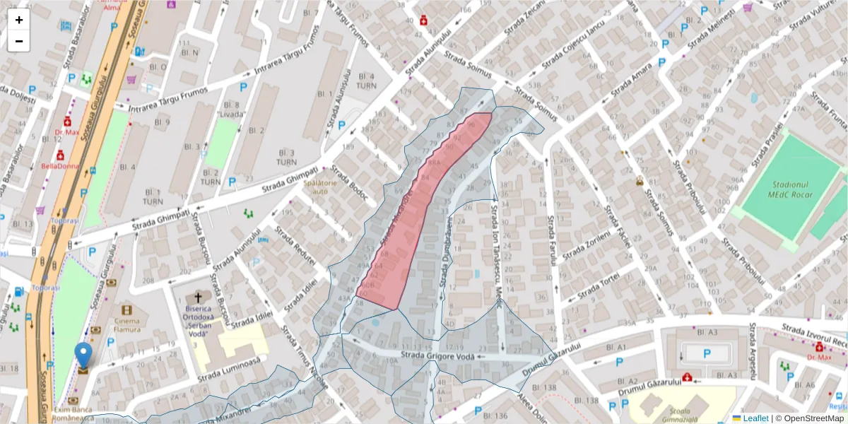 Hartă a codului poștal  și a codurilor poștale învecinate