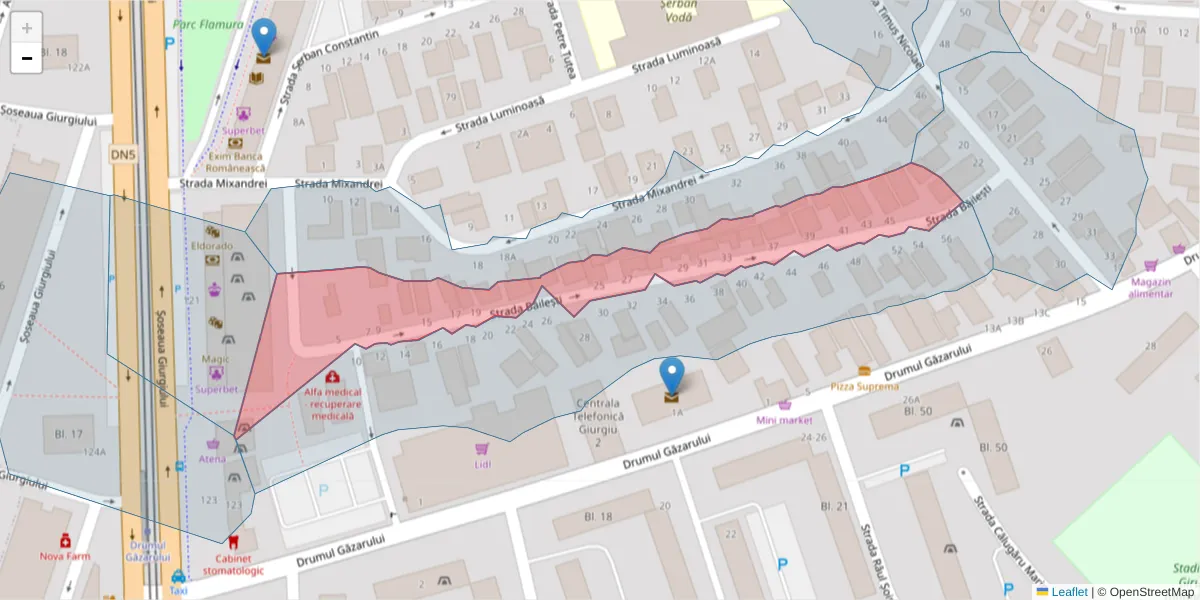Hartă a codului poștal  și a codurilor poștale învecinate
