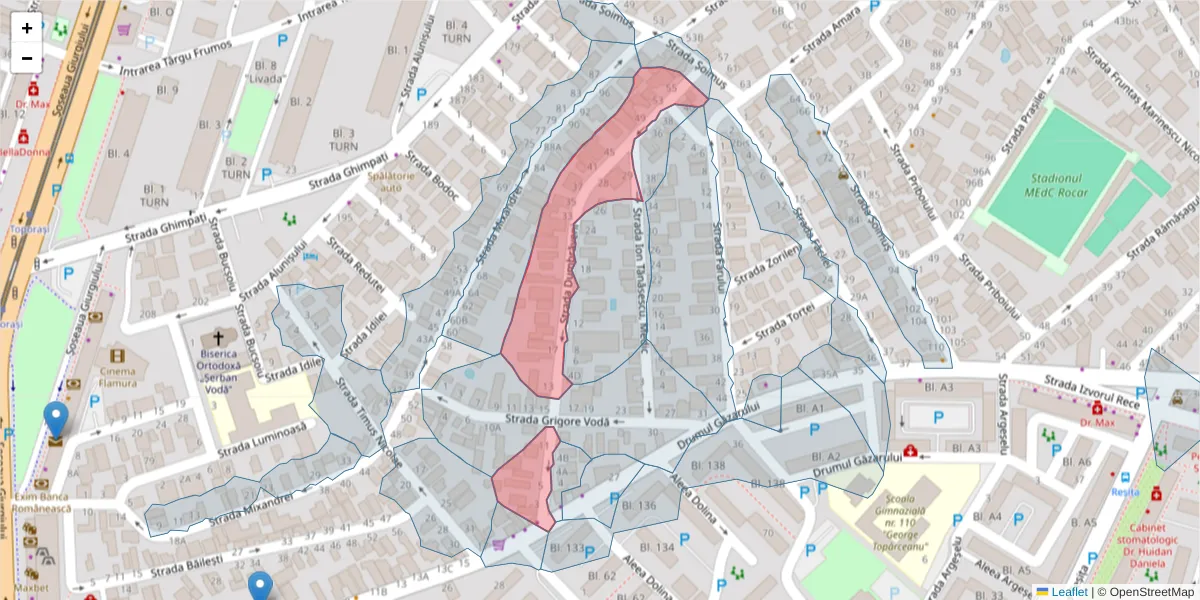 Hartă a codului poștal  și a codurilor poștale învecinate