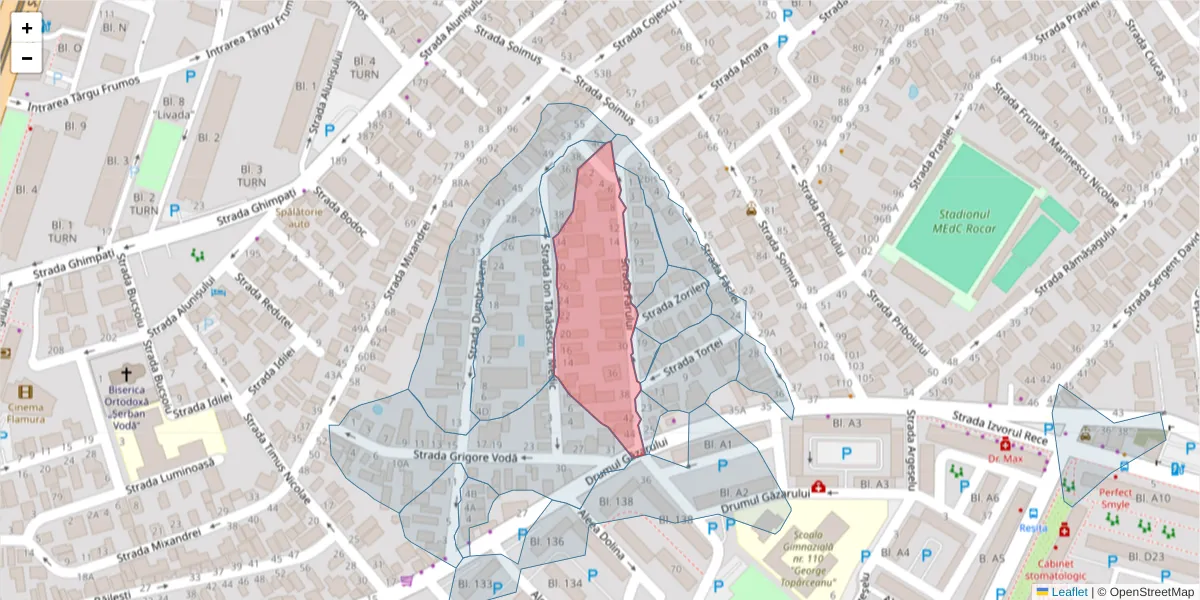 Hartă a codului poștal  și a codurilor poștale învecinate