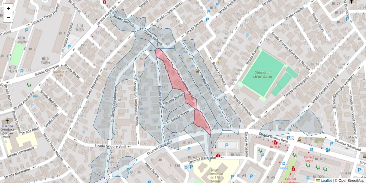 Hartă a codului poștal  și a codurilor poștale învecinate