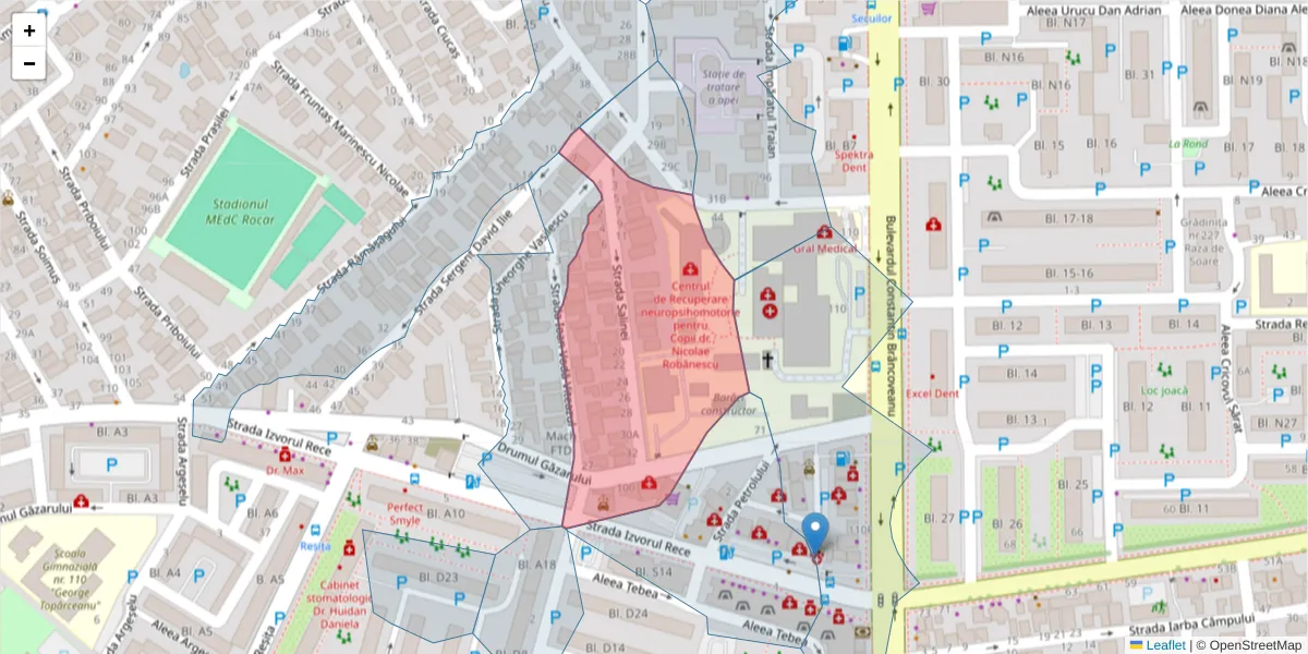 Hartă a codului poștal  și a codurilor poștale învecinate