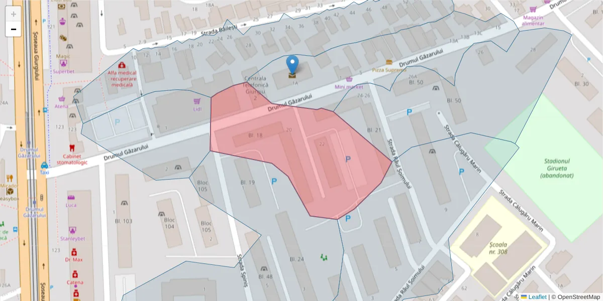 Hartă a codului poștal  și a codurilor poștale învecinate