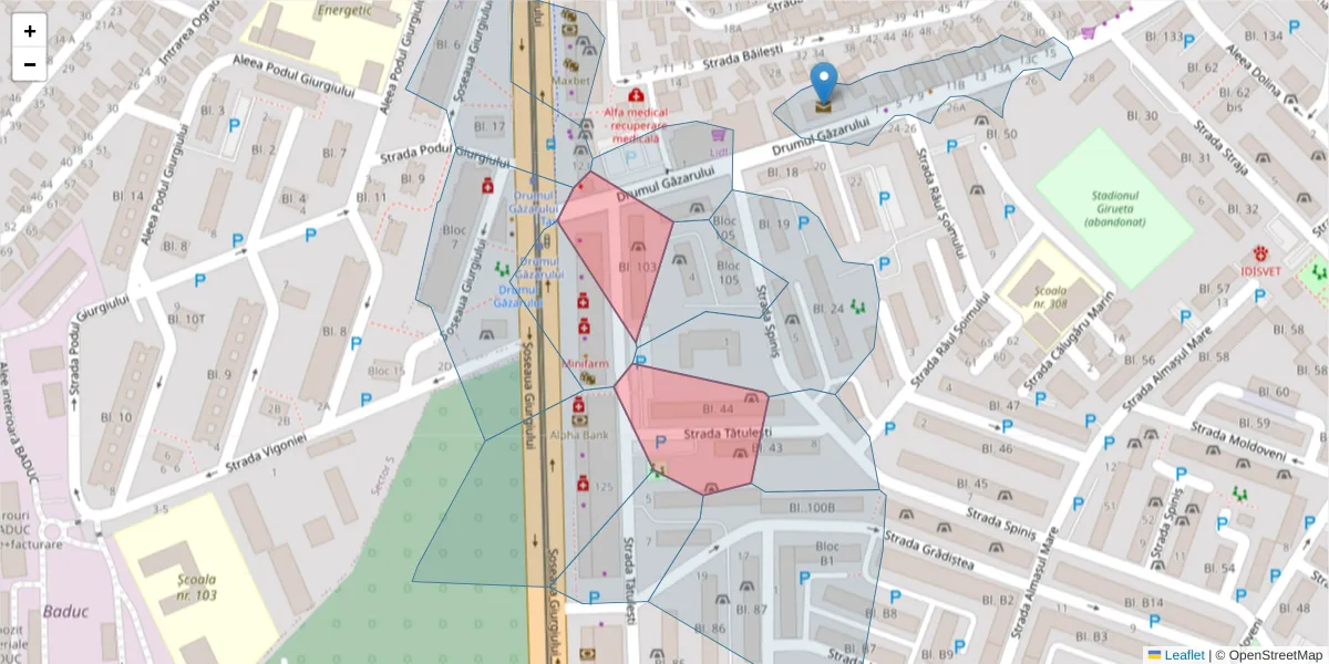 Hartă a codului poștal  și a codurilor poștale învecinate