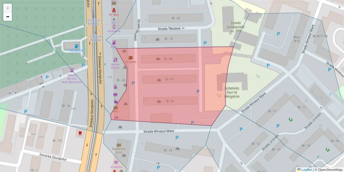 Hartă a codului poștal  și a codurilor poștale învecinate