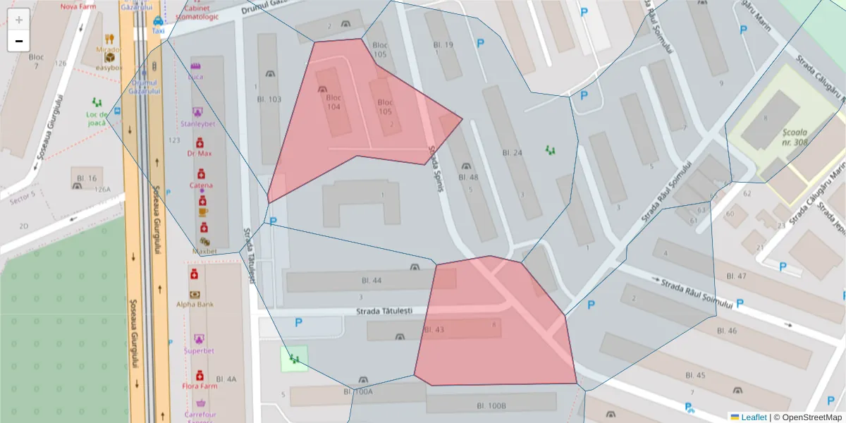 Hartă a codului poștal  și a codurilor poștale învecinate