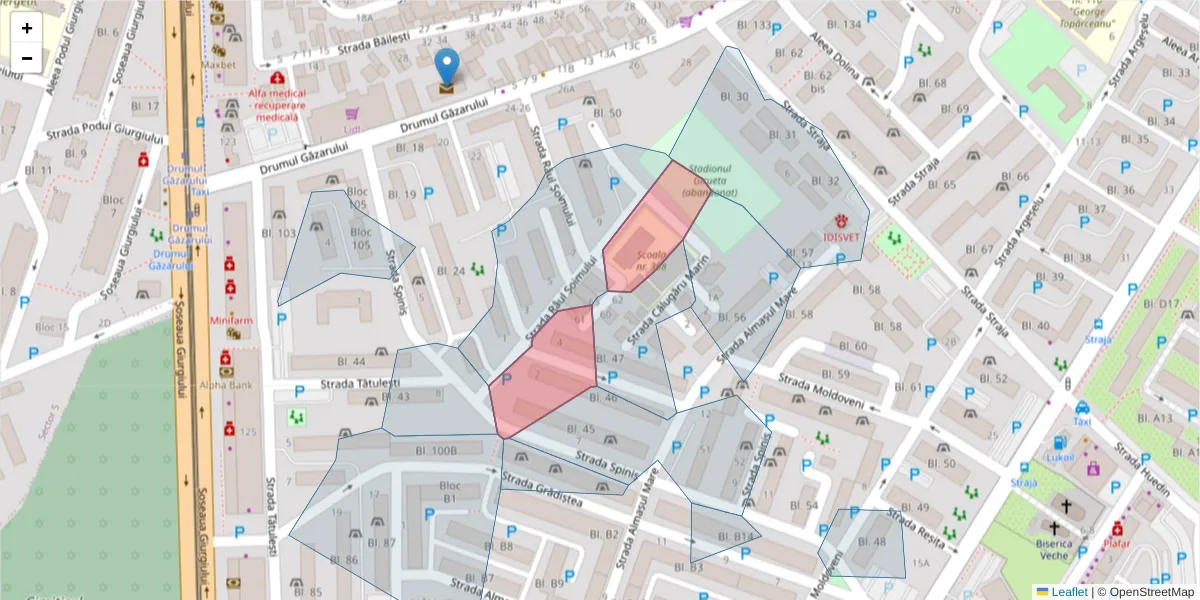 Hartă a codului poștal  și a codurilor poștale învecinate