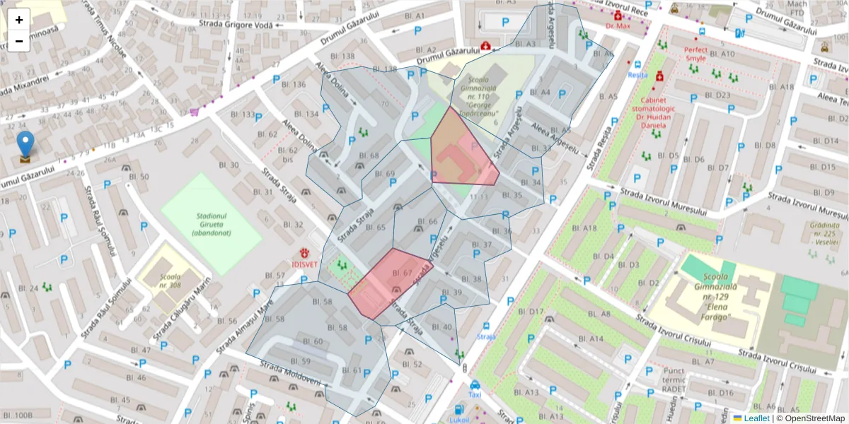 Hartă a codului poștal  și a codurilor poștale învecinate