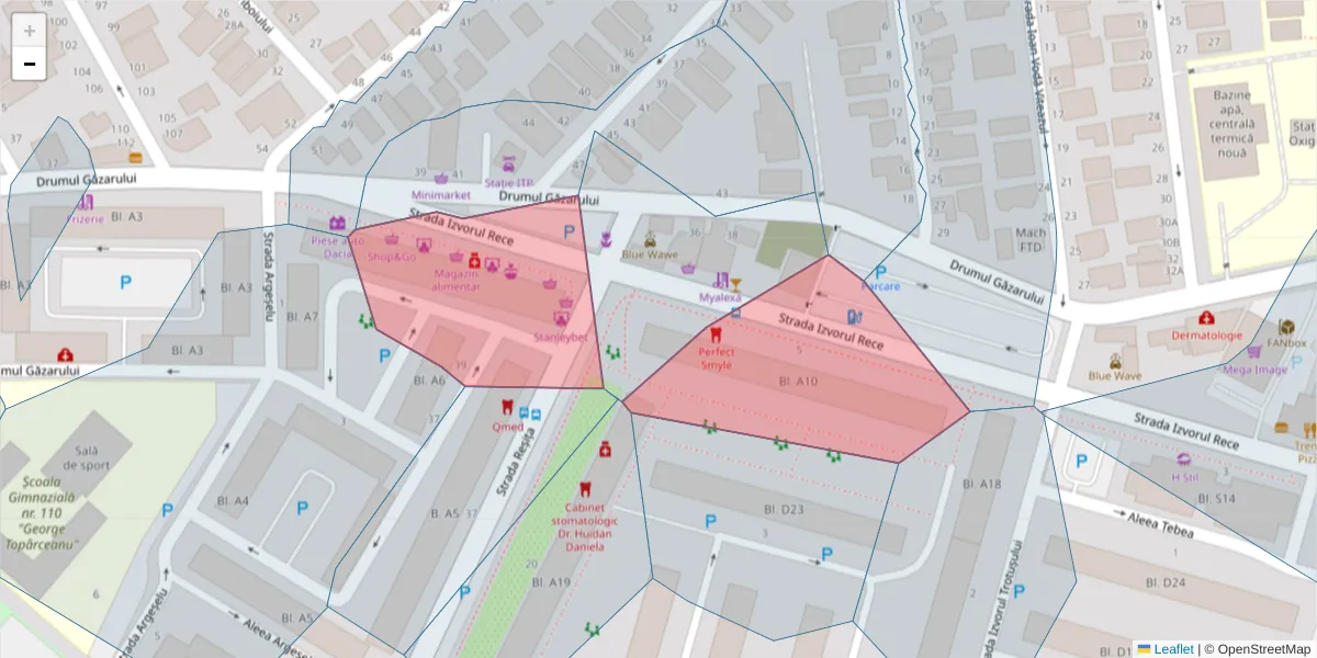 Hartă a codului poștal  și a codurilor poștale învecinate