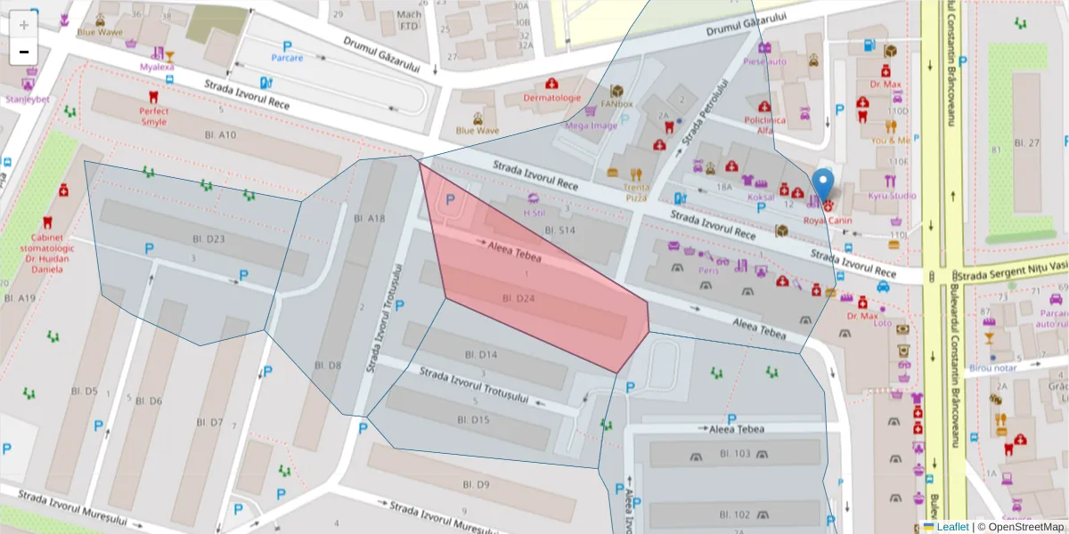 Hartă a codului poștal  și a codurilor poștale învecinate