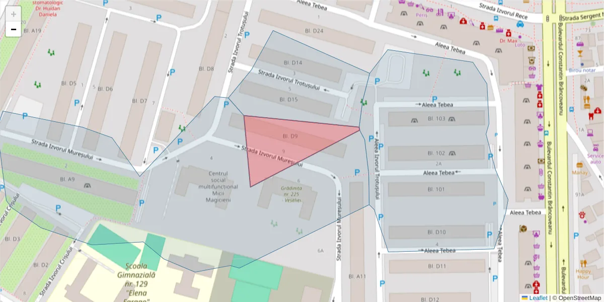 Hartă a codului poștal  și a codurilor poștale învecinate