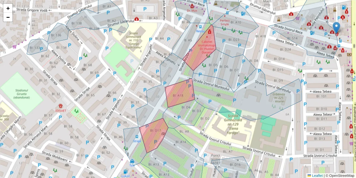 Hartă a codului poștal  și a codurilor poștale învecinate