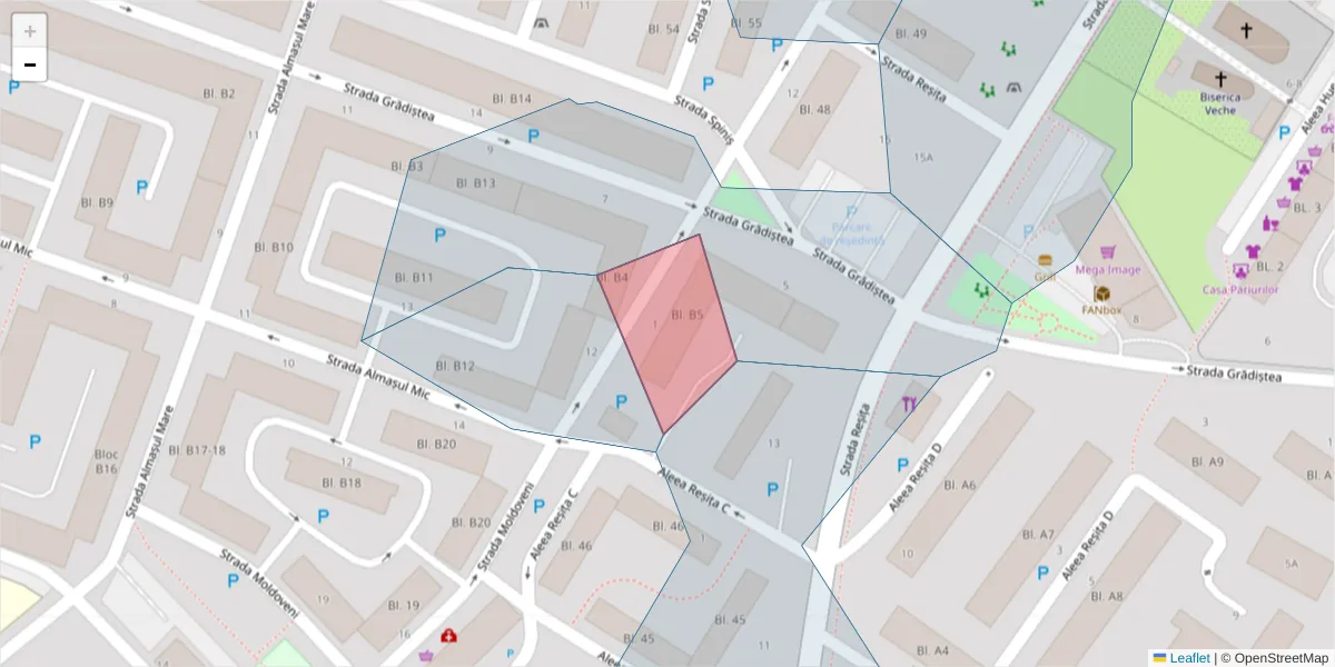 Hartă a codului poștal  și a codurilor poștale învecinate