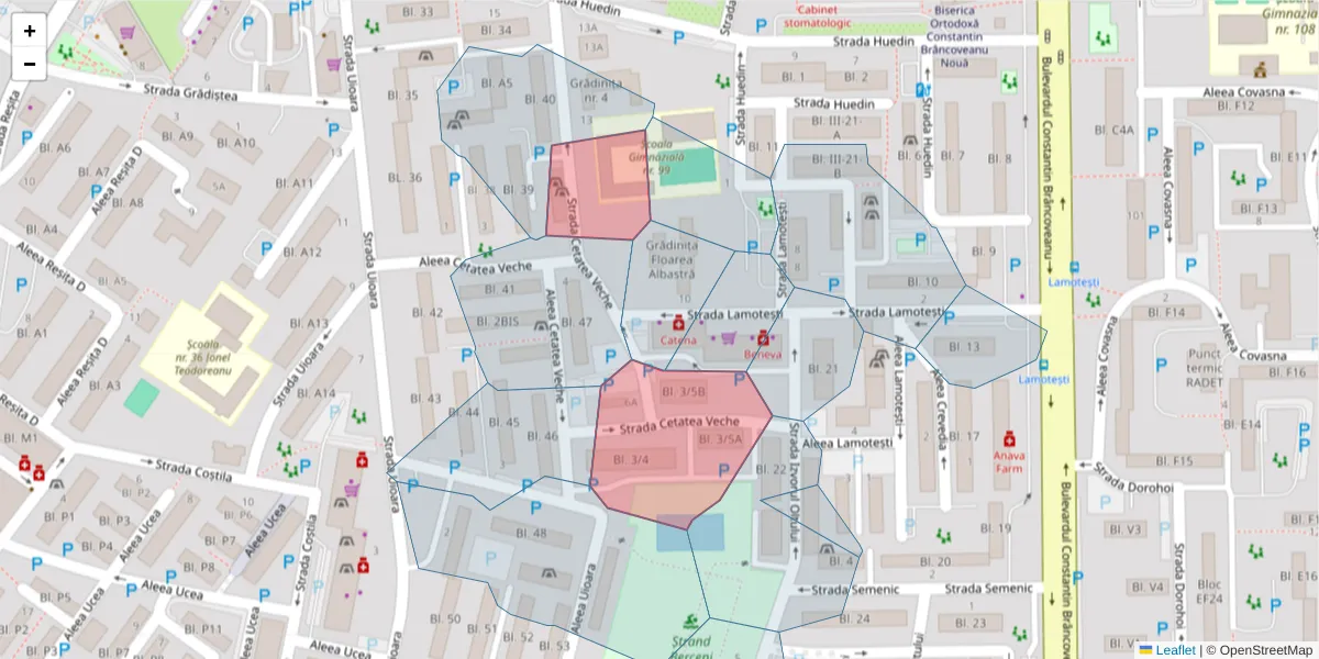 Hartă a codului poștal  și a codurilor poștale învecinate