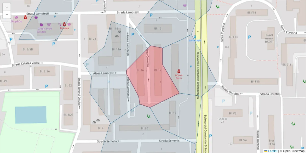 Hartă a codului poștal  și a codurilor poștale învecinate