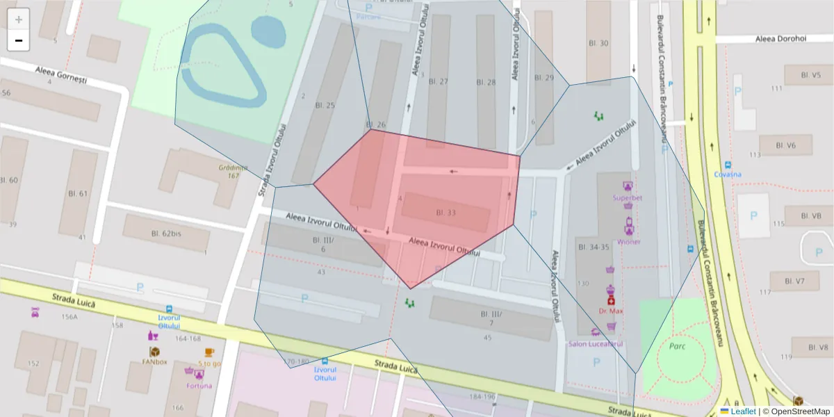 Hartă a codului poștal  și a codurilor poștale învecinate