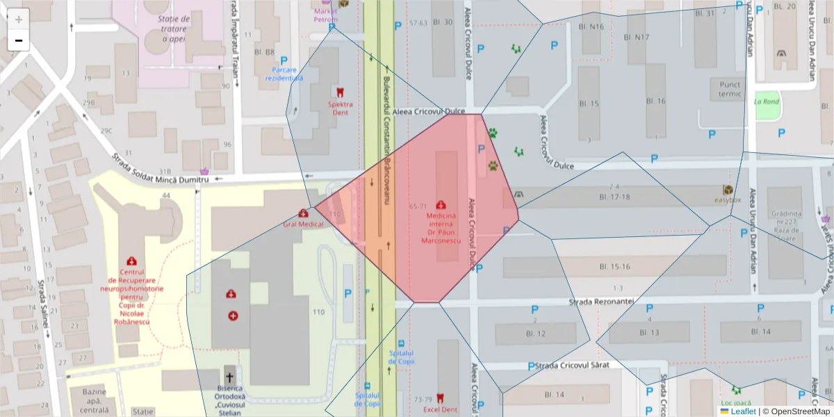 Hartă a codului poștal  și a codurilor poștale învecinate