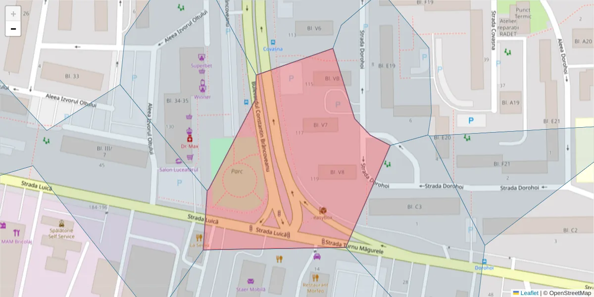 Hartă a codului poștal  și a codurilor poștale învecinate