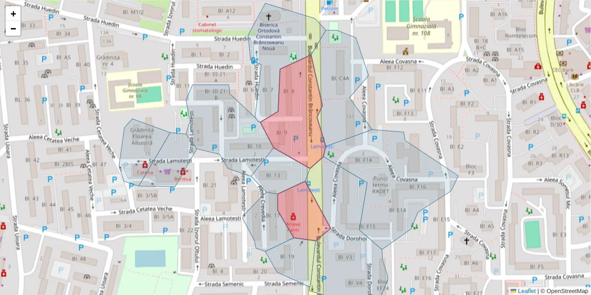 Hartă a codului poștal  și a codurilor poștale învecinate