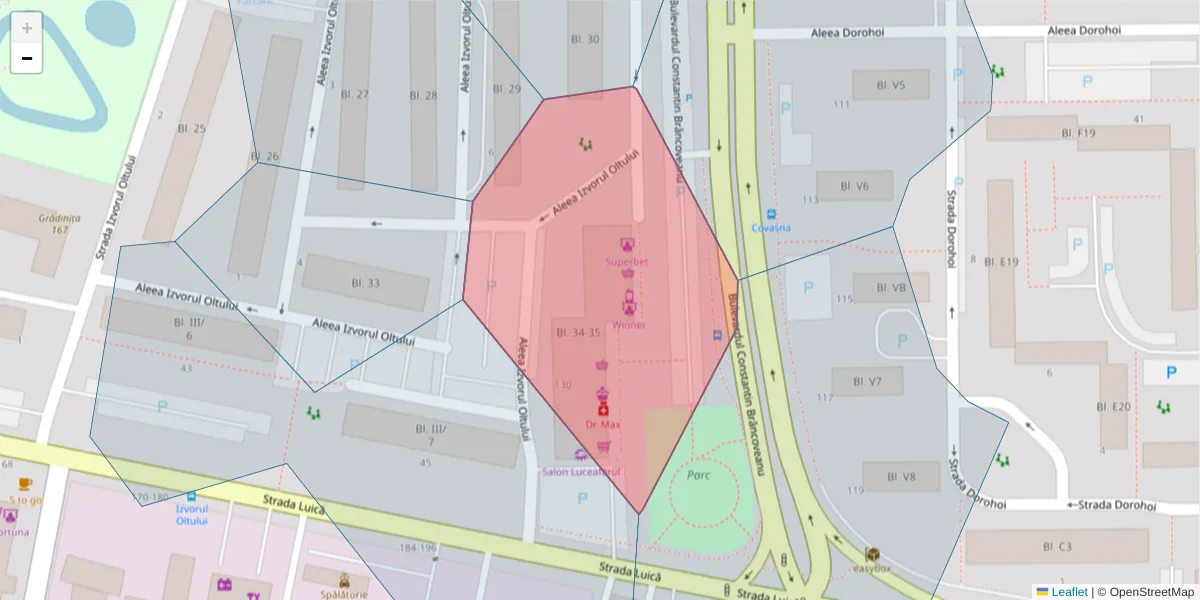 Hartă a codului poștal  și a codurilor poștale învecinate