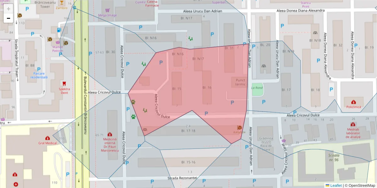 Hartă a codului poștal  și a codurilor poștale învecinate