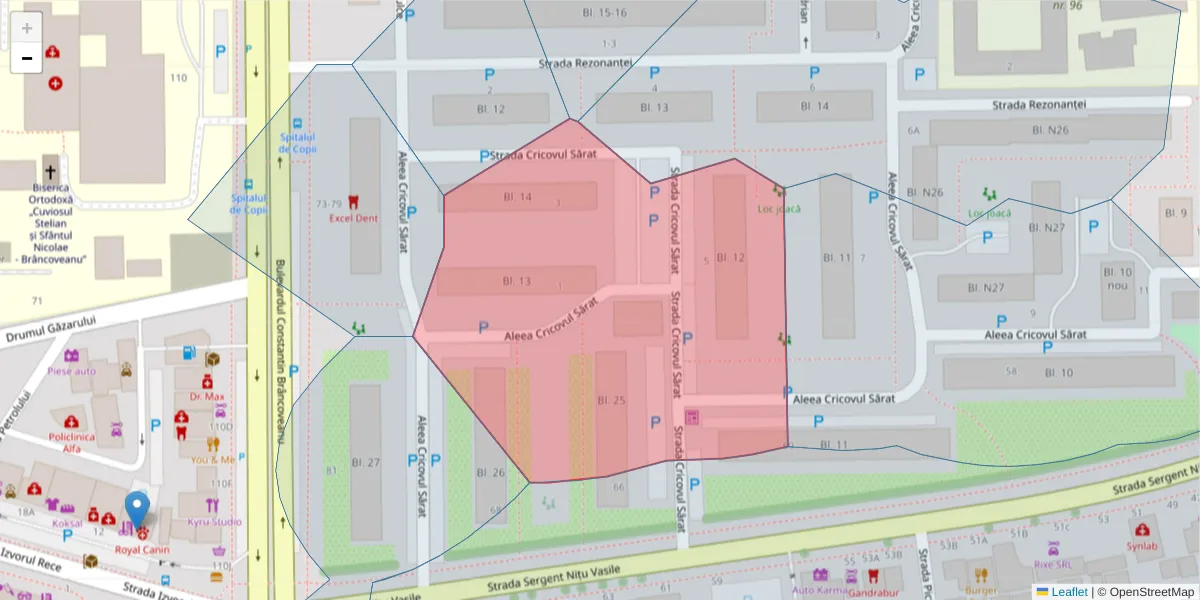 Hartă a codului poștal  și a codurilor poștale învecinate