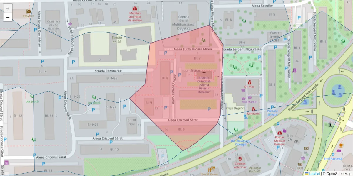 Hartă a codului poștal  și a codurilor poștale învecinate