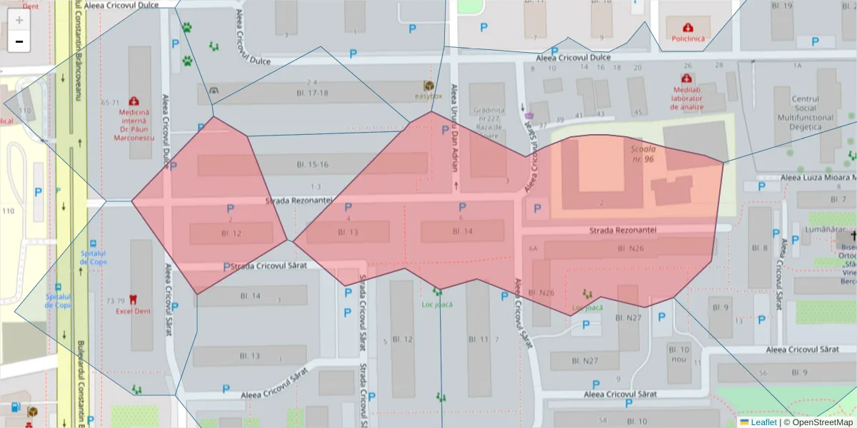 Hartă a codului poștal  și a codurilor poștale învecinate
