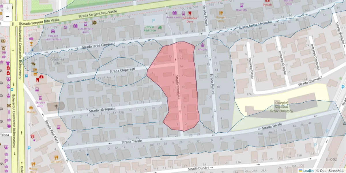 Hartă a codului poștal  și a codurilor poștale învecinate